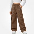 thumbnail image 1 of HAOTAGS Girls Cargo Pants (5-15) Elastic Waist Long Pants with Multi-pockets Casual Workwear Brown Size 9, 1 of 8