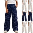 thumbnail image 1 of HAOTAGS Girls Cargo Pants (5-16) Wide Leg Drawstring Elastic Waist Multi-Pocket Loose Casual Trousers Navy Size 7, 1 of 7