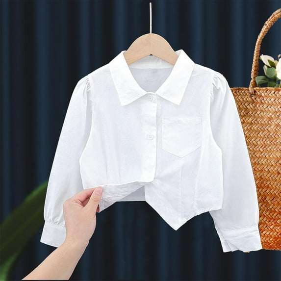 HAOTAGS Girls Casual Button UP Shirts, Soft Shirt Basic Classic Dressy Casual Button UP Shirt White 11 Years