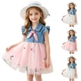thumbnail image 1 of HAOTAGS Girls Casual Dresses Floral Prints Summer Lightweight Summer Cute Kids Denim Dress White Size 2, 1 of 8