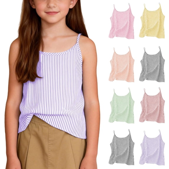 HAOTAGS Girls Casual Tank Tops 7-8 ,Lightweight Summer Striped Sleeveless Camisole Purple