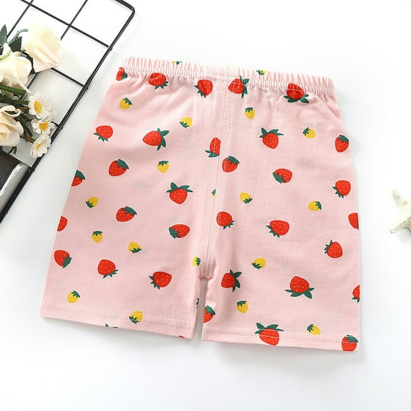 HAOTAGS Girls Cotton Home Shorts Cute Graphic Print, Soft and Breathable Summer Shorts for Kids Pink 1 Years