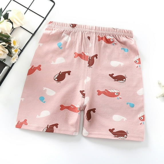 HAOTAGS Girls Cotton Home Shorts Cute Graphic Print, Soft and Breathable Summer Shorts for Kids Pink 3 Years