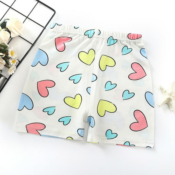 HAOTAGS Girls Cotton Home Shorts Cute Graphic Print, Soft and Breathable Summer Shorts for Kids White 6 Years