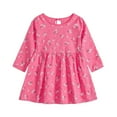 thumbnail image 1 of HAOTAGS Girls Cotton Long Sleeve Spring Dresses Casual Round Neck Floral Print Dresses Pink Size 12-18 Months, 1 of 3