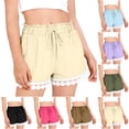 thumbnail image 1 of HAOTAGS Girls Cotton Shorts (5-16) Casual Summer Drawstring Waist Lightweight Shorts with Lace Trim Beige Size 7/8, 1 of 6