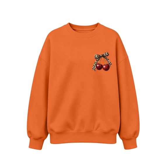 HAOTAGS Girls Crewneck Sweatshirt,Long Sleeve Lightweight Fall Winter Pullover Tops Orange Size 5T