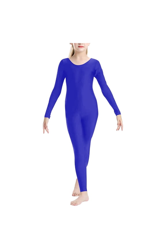 Girls Dance Jumpsuit, Long - Sleeve Elastic Lightweight Dance Performances Blue 1-3 Years