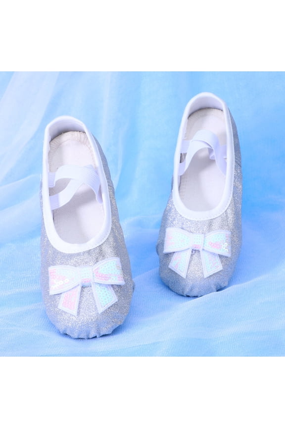 Girls' Dance Shoes, Soft Soled Breathable Ballet Dance Practice Shoes Silver 8.5 T