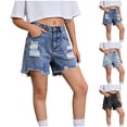 thumbnail image 1 of HAOTAGS Girls Denim Shorts (4-14) High Waist Jeans Fashion Zipper Button Shorts with Pockets Dark Blue Size 7/8, 1 of 10