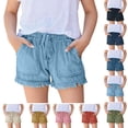 thumbnail image 1 of HAOTAGS Girls Denim Shorts with Drawstring & Pockets,Solid Color Cute Loose Casual Summer Fashion Shorts for Kids Yellow Size 120, 1 of 9
