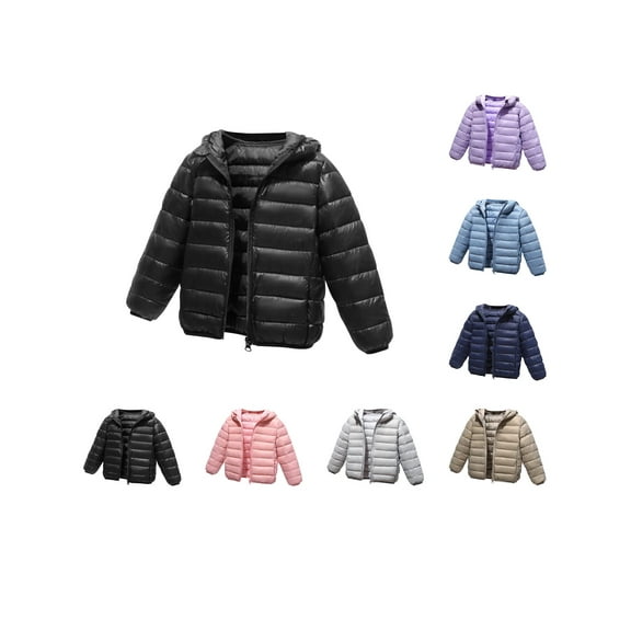 HAOTAGS Girls Down Jacket, Lightweight Winter Long-sleeve Puffer Coat Black 6-7Years