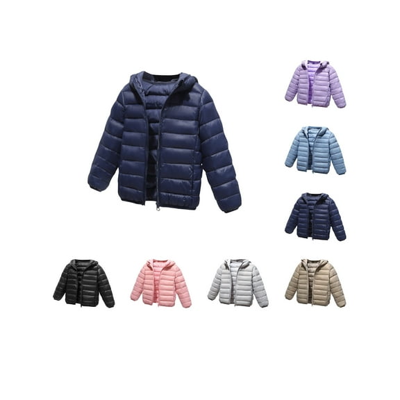 HAOTAGS Girls Down Jacket, Long-sleeve Lightweight Winter Puffer Coat Dark Blue 4-5Years