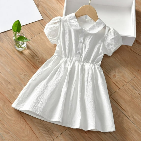 HAOTAGS Girls' Dress Drawstring Sleeveless Tank Dress Solid Color Casual Dress White Size 5 Years