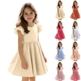 thumbnail image 1 of HAOTAGS Girls Dresses,Cotton Blend Short Sleeve Round Neck Ruffle Trim Smock Dress Yellow 3-4, 1 of 9