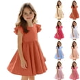 thumbnail image 1 of HAOTAGS Girls Dresses,Cotton Blend Short Sleeve Ruffle Trim Round Neck Smock Dress Orange 2-3, 1 of 8