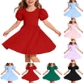 thumbnail image 1 of HAOTAGS Girls Dresses,Flare Bubble Sleeves Knee-Length Lightweight Summer Dress Red 5-6, 1 of 8