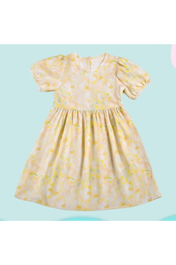 Girls Easter Dresses Ruffles Sleeve Summer Casual Cute Prints Kids Flare Flowy Dresses Yellow Size 15