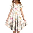 thumbnail image 1 of HAOTAGS Girls Fit & Flare Dresses,Easter Motif Print Crewneck Flutter Sleeve Party Dress Multicolor 12-13 T, 1 of 6