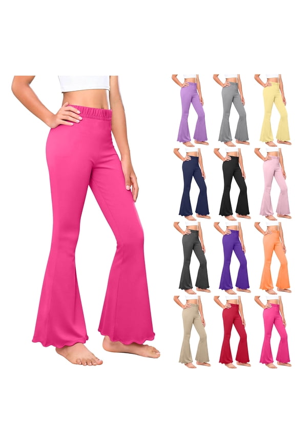 Girls Flare Leggings (4-16), Stretchy Cotton Lounge Pants Trousers For School Home Hot Pink 5 Years
