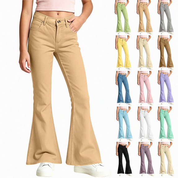 HAOTAGS Girls Flare Pants – Trendy Stretch Elastic Waist Slim Casual Trousers Beige Size 9
