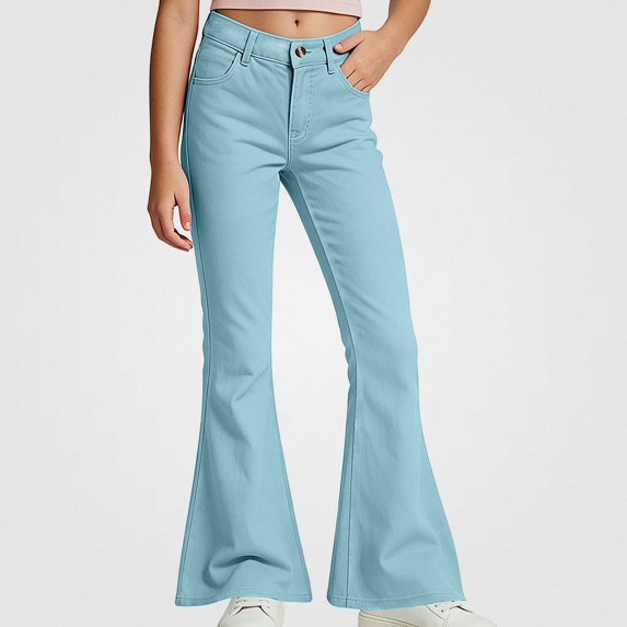 HAOTAGS Girls Flare Pants – Trendy Stretch Elastic Waist Slim Casual Trousers Light Blue Size 7
