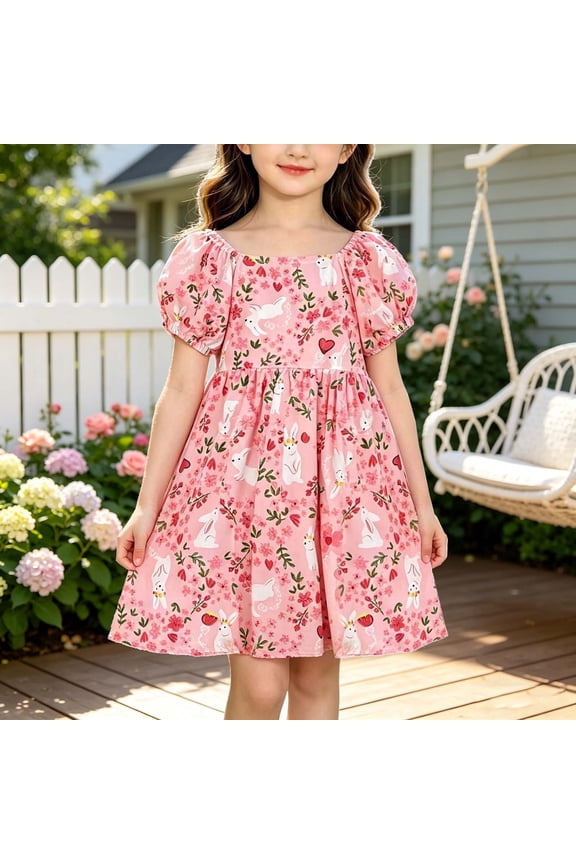 Girls Floral Dresses Ruffled Sleeve Square Neck Party Birthday Kids Summer Smock Sundress Multicolor Size 12M
