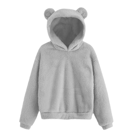 HAOTAGS Girls Fuzzy Hoodie with Pocket, Long Sleeve Plush Pullover Top Warm Cozy Fall Winter Gray Size 9