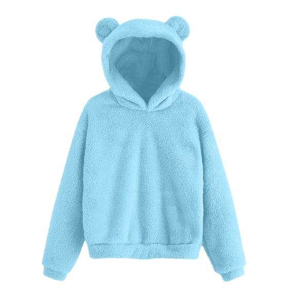 HAOTAGS Girls Fuzzy Hoodie with Pocket, Long Sleeve Plush Pullover Top Warm Cozy Fall Winter Sky Blue Size 12