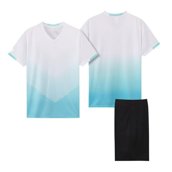 HAOTAGS Girls Gradient Color Sport Sets(4-14), Short Sleeve V-neck Tee with Shorts Set Casual School Training Uniform Sky Blue