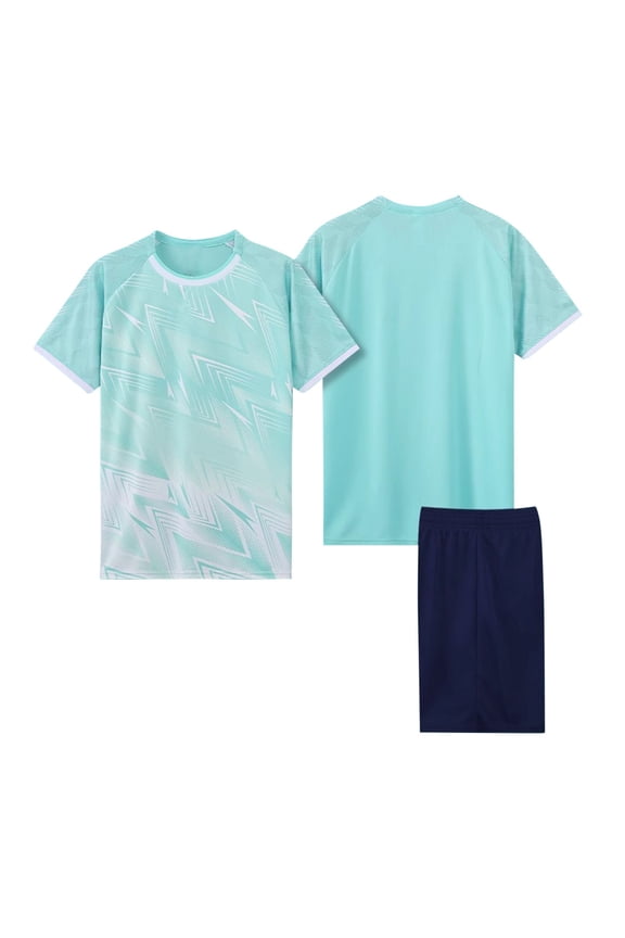 Girls Gradient Color Sport Sets, V-neck Tee with Shorts Set Casual School Training Uniform Blue