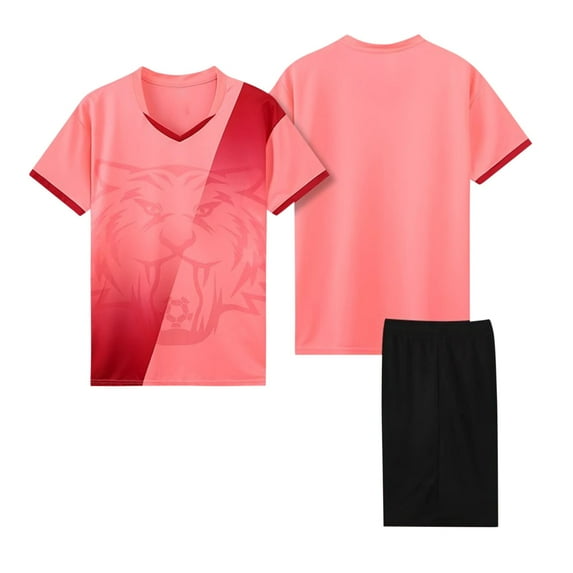 HAOTAGS Girls Gradient Color Sport Sets, V-neck Tee with Shorts Set Casual School Training Uniform Pink