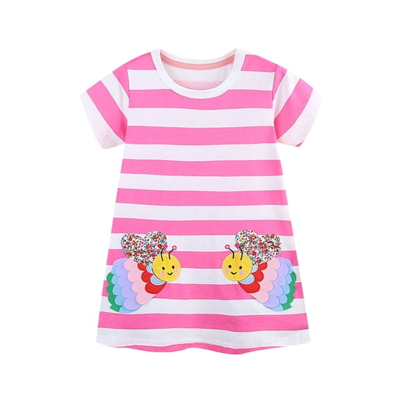 HAOTAGS Girls Graphic Dress,Polka Dot Button Front A-Line Cute Summer Dresses Pink 7 T