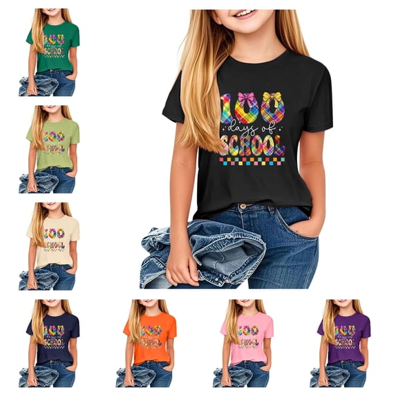 HAOTAGS Girls Graphic T - Shirts,Round Neck Short Sleeve Spring Summer Festive Tees Brown 5 T