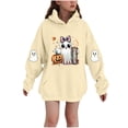 thumbnail image 1 of HAOTAGS Girls Halloween Hoodies Sweatshirt, Winter Crewneck with Pocket Graphic Pullover Tops Yellow Size 8, 1 of 4