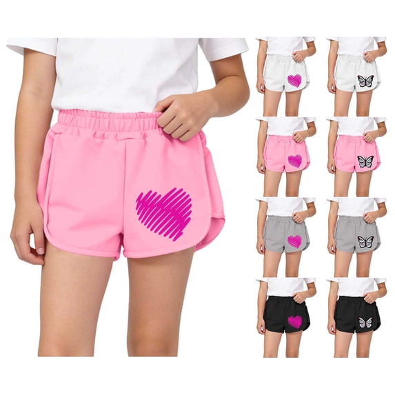 HAOTAGS Girls Heart-Print Summer Shorts (1-12Y), Elastic-Waist Casual Mid-Length Shorts for Girls Pink 3-4 Years