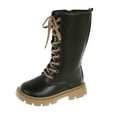 thumbnail image 1 of HAOTAGS Girls High-Top Leather Boots, Comfortable Round Toe Riding Low Heel Winter Tall Boots Black 13 Little Kids, 1 of 8