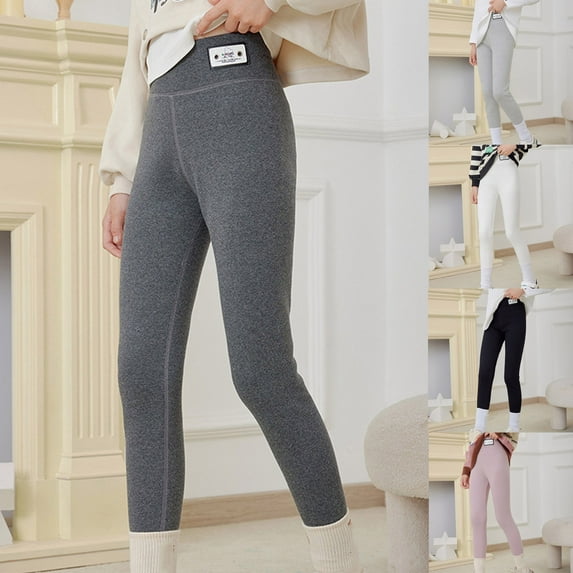 HAOTAGS Girls High Waist Sport Leggings, Casual Fall Winter Thick Yoga Pants White 6-7Years