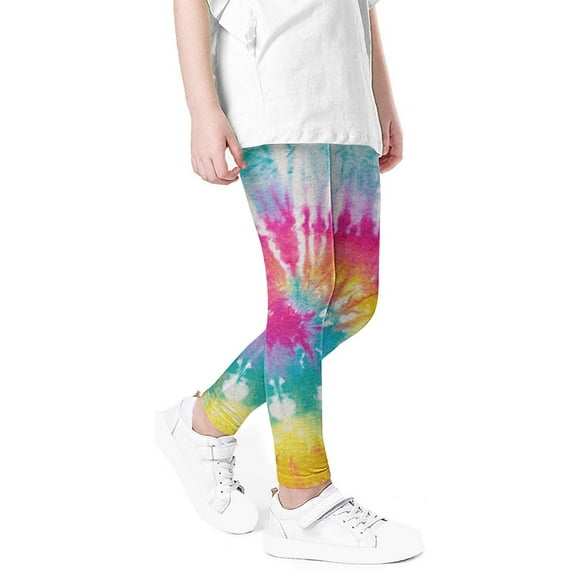 HAOTAGS Girls High Waist Stretchy Soft Tights Tie Dye Print Kids Summer Leggings For School Wearing Multicolor Size 3 Years