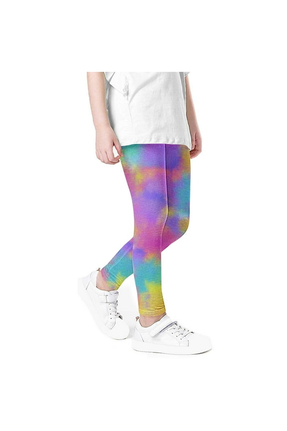 Girls High Waist Stretchy Soft Tights Tie Dye Print Kids Summer Leggings For School Wearing Multicolor Size 6 Years