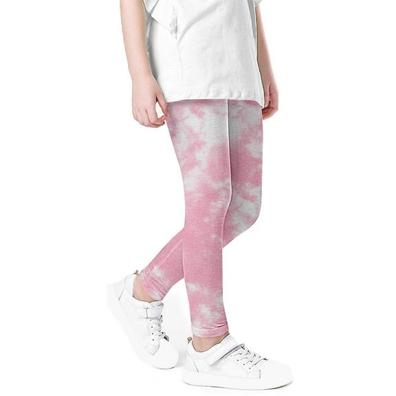 HAOTAGS Girls High Waist Stretchy Soft Tights Tie Dye Print Kids Summer Leggings For School Wearing Pink Size 6 Years