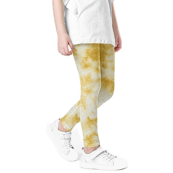 HAOTAGS Girls High Waist Stretchy Soft Tights Tie Dye Print Kids Summer Leggings For School Wearing Yellow Size 4 Years