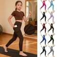 thumbnail image 1 of HAOTAGS Girls High-Waist Yoga Leggings with Pockets, Soft Breathable Kids Active Pants Black 6 Years, 1 of 10