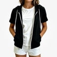 thumbnail image 1 of HAOTAGS Girls Hooded Sweatshirt Jacket Loose Short Sleeve Zipper Hoodie Black Size 7, 1 of 5