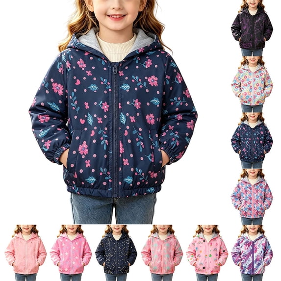 HAOTAGS Girls Hooded Windbreaker Jacket(12M-9Y) Casual Graphic Print Lightweight Water-Resistant Zip-Up Outerwear with Functional Pockets Purple Size 2T