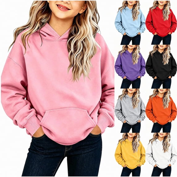 HAOTAGS Girls Hoodie (2-13) Soft Loose Long Sleeve Pullover Tops 100%Cotton Fall/Winter Sweatshirts Pink Size 5