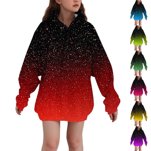 HAOTAGS Girls Hoodie, Printing Velvet Winter Comfortable Hoodie Red 5-6T