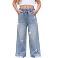thumbnail image 1 of HAOTAGS Girls Jeans Fashionable Embroidered Bowknot High Waist Straight-Leg Demin Pants Blue Size 8, 1 of 8