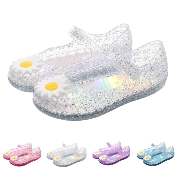 HAOTAGS Girls Jelly Sandals, Spring Summer Princess Shoes, Comfort Thick Sole Closed Toe PLATF Beach Sandals White Size 11