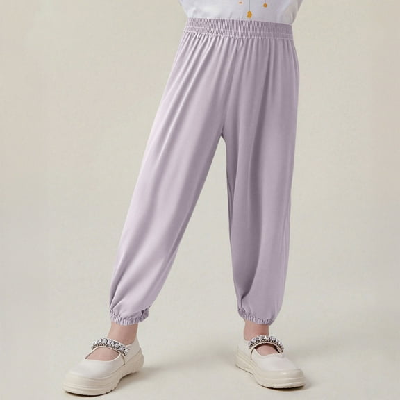 HAOTAGS Girls Jogger Pants, Breathable Causal Elastic Waist Cotton Pants Gray 7-8 Years